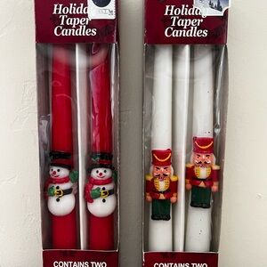 Holiday Taper Candles - Snowman and Nutcracker 10” red and white Christmas